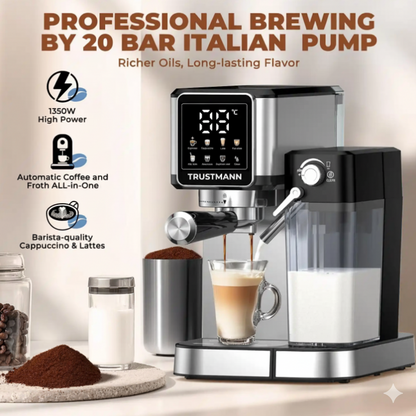 Machine à Café Expresso et Lait inox TRUSTMANN 20 Bar – 6 En 1 1350W