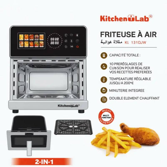 AirFryer inox XL 8L 2150W Double Résistances Avec 10 Programmes 200° KitchenLab